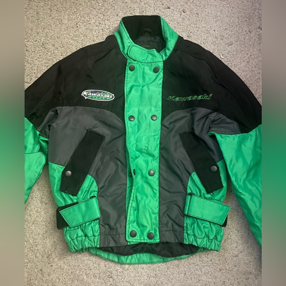 Green, Black, and Purple Kawasaki Team Green Riding Jacket Size: Small/Medium
